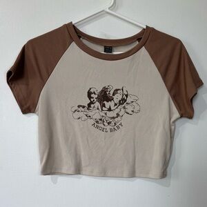 🎉4/30$🎉 SHEIN 'Angel Baby' Brown Raglan Crop Tee - Size Large